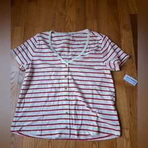 summer white and red button top